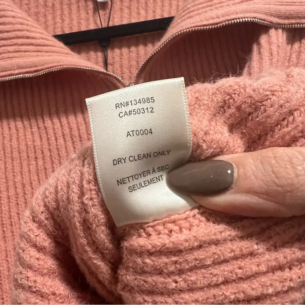 NEW NWT For Love & Lemons Ryan Half Zip Cropped Sweater In Rose Pink